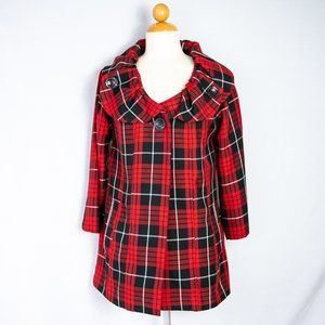 Red Plaid Coat w/ Ruffle Collar